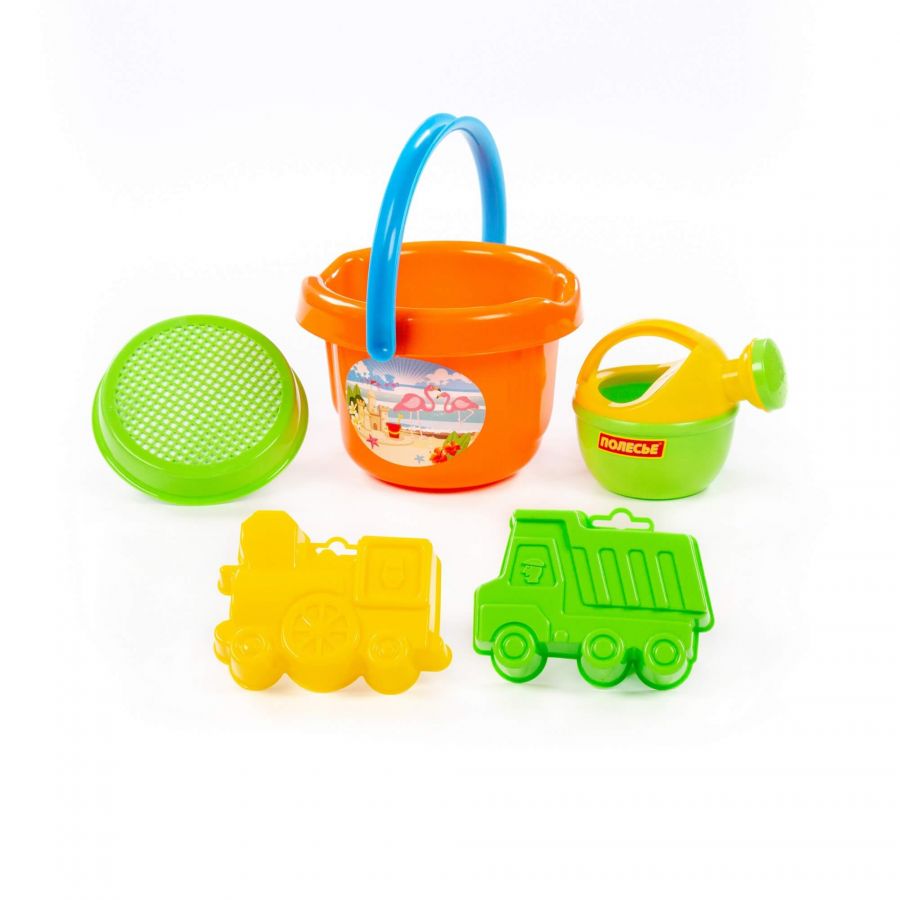 Набор №232: ведро большое, ситечко, формочки (самосвал + паровоз), лейка малая №4