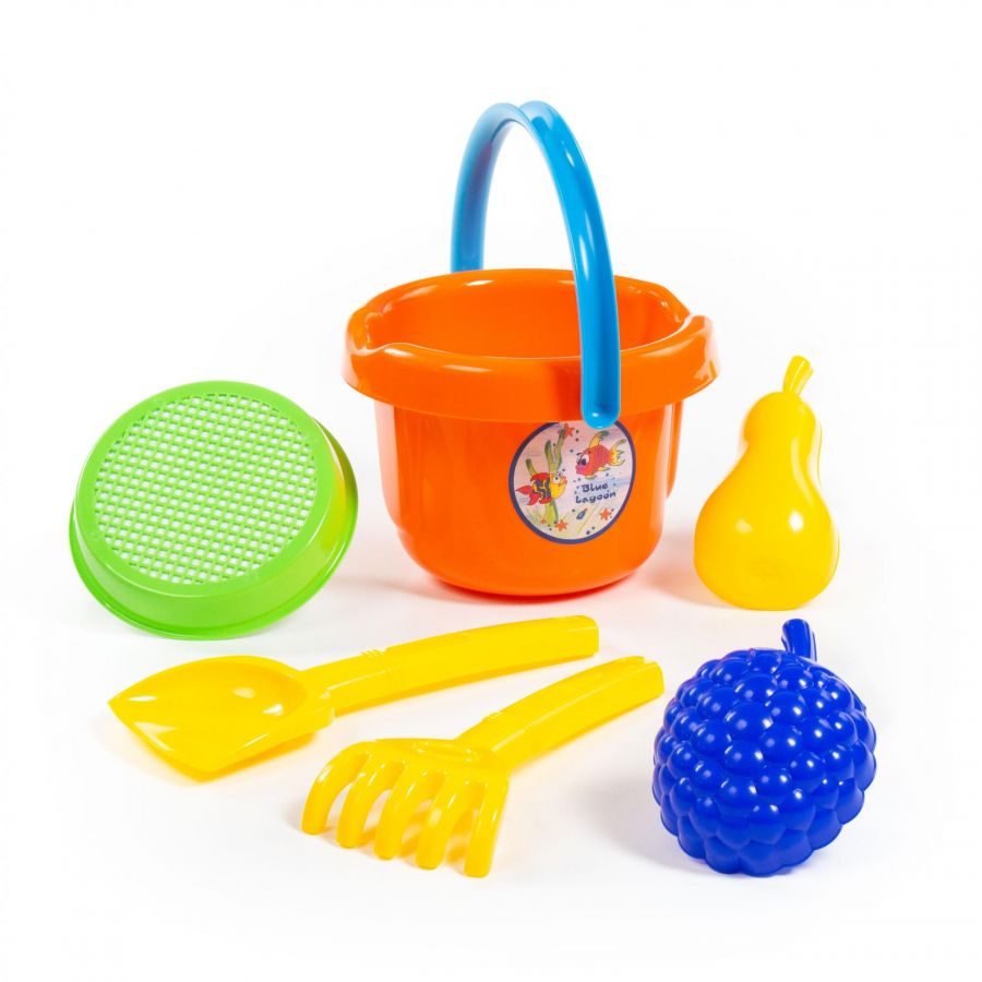 Набор №417: ведро большое, ситечко, лопатка №31, грабельки №31, формочки "Фрукты" 2 шт