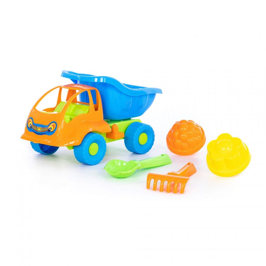 Набор №58: "Муравей", автомобиль-самосвал + совок №2, грабельки №2, 2 формочки