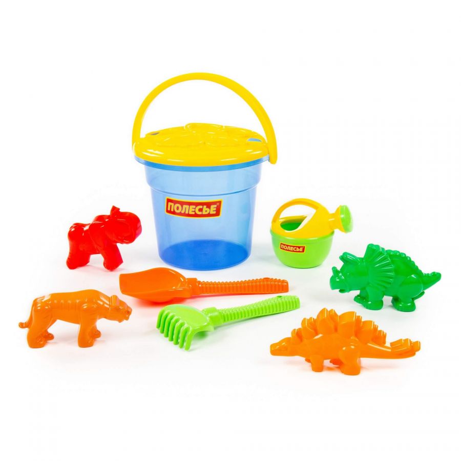 Набор №320: ведро "Макси", сито "Бабочка", лопата №6, грабли №6, формочки (тигр + мамонт + динозавр №1 + динозавр №2), лейка малая №4