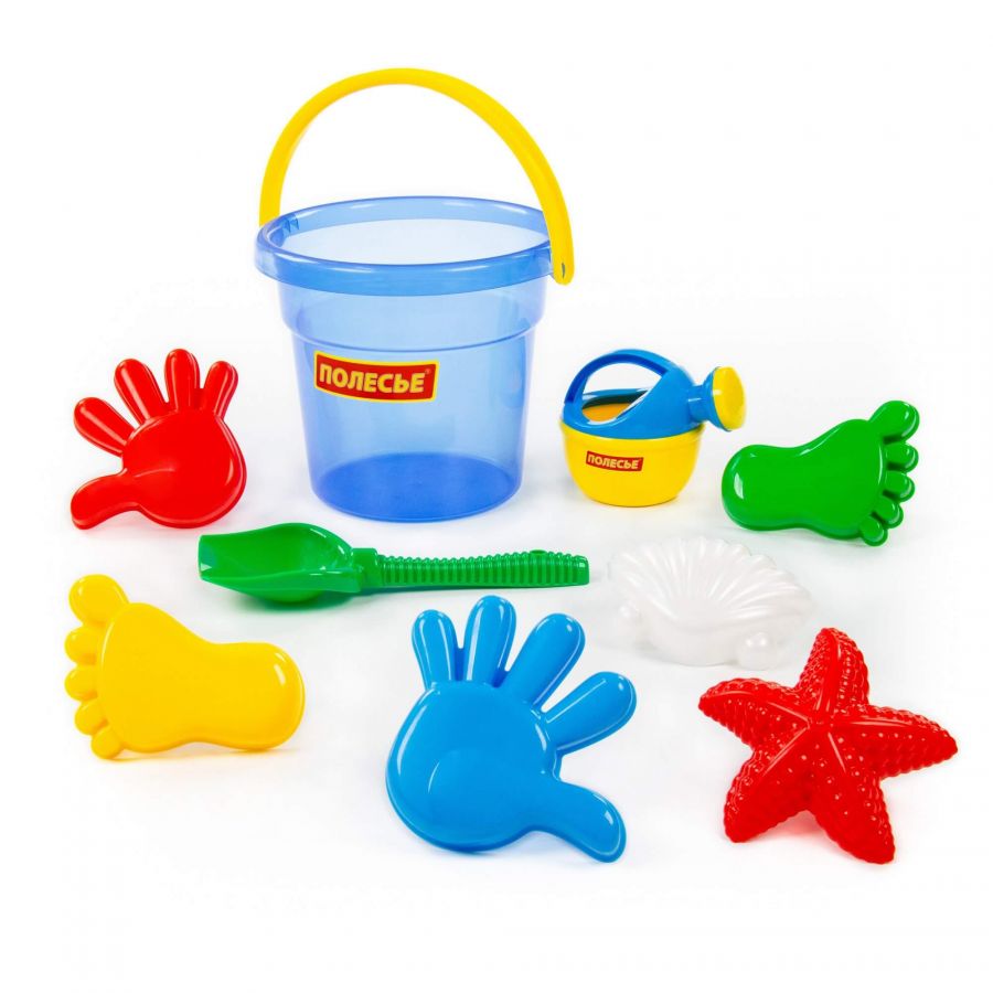 Набор №354: ведро "Макси", лопата №6, формочки (2 ладошки + 2 ножки + морская звезда №1 + ракушка №1), лейка малая №4