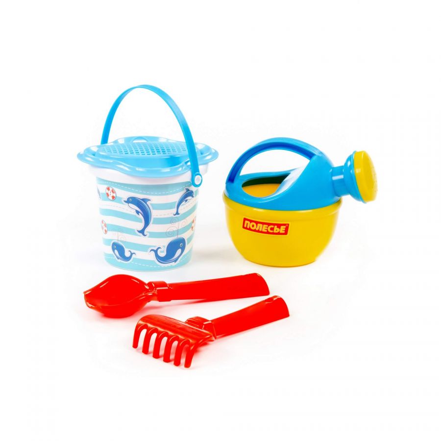 Набор №217: ведро малое с наклейкой, ситечко-цветок, совок №2, грабельки №2, лейка малая №4