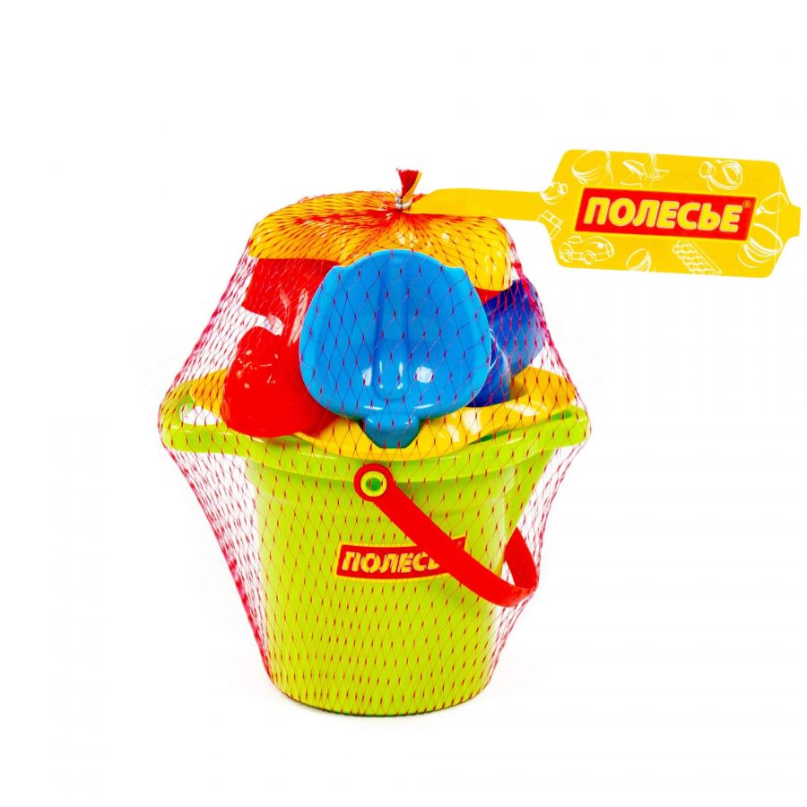 Набор №140: ведро малое с носиком, ситечко-цветок, совок №2, грабельки №2, формочки (заяц + лошадка + месяц)