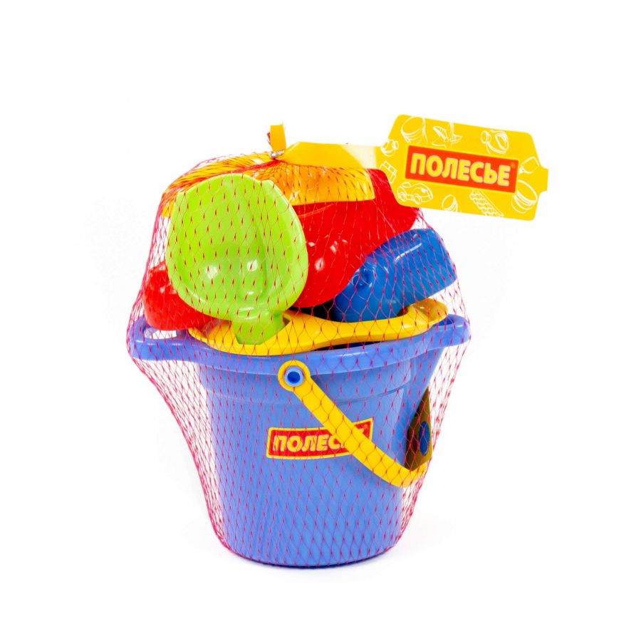 Набор №140: ведро малое с носиком, ситечко-цветок, совок №2, грабельки №2, формочки (заяц + лошадка + месяц)