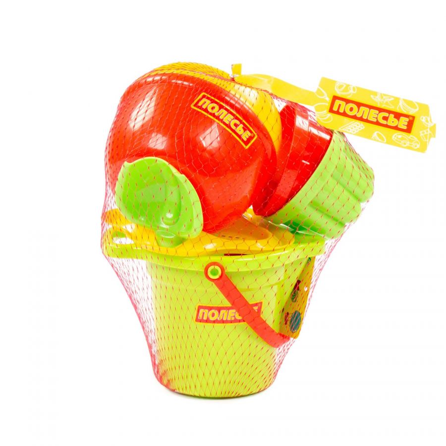 Набор №155: ведро малое с носиком, ситечко-цветок, совок №2, грабельки №2, 2 формочки, лейка малая №4