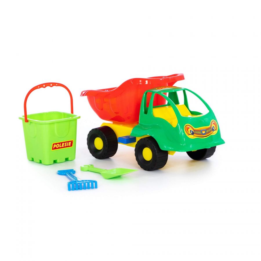 Набор №56: "Муравей", автомобиль-самосвал + ведро-крепость малое, лопатка малая №3, грабельки малые №3