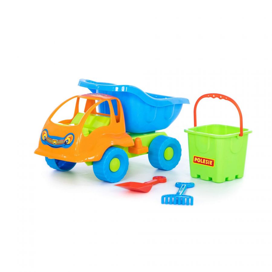 Набор №56: "Муравей", автомобиль-самосвал + ведро-крепость малое, лопатка малая №3, грабельки малые №3