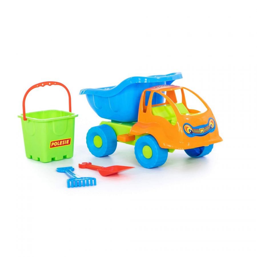 Набор №56: "Муравей", автомобиль-самосвал + ведро-крепость малое, лопатка малая №3, грабельки малые №3