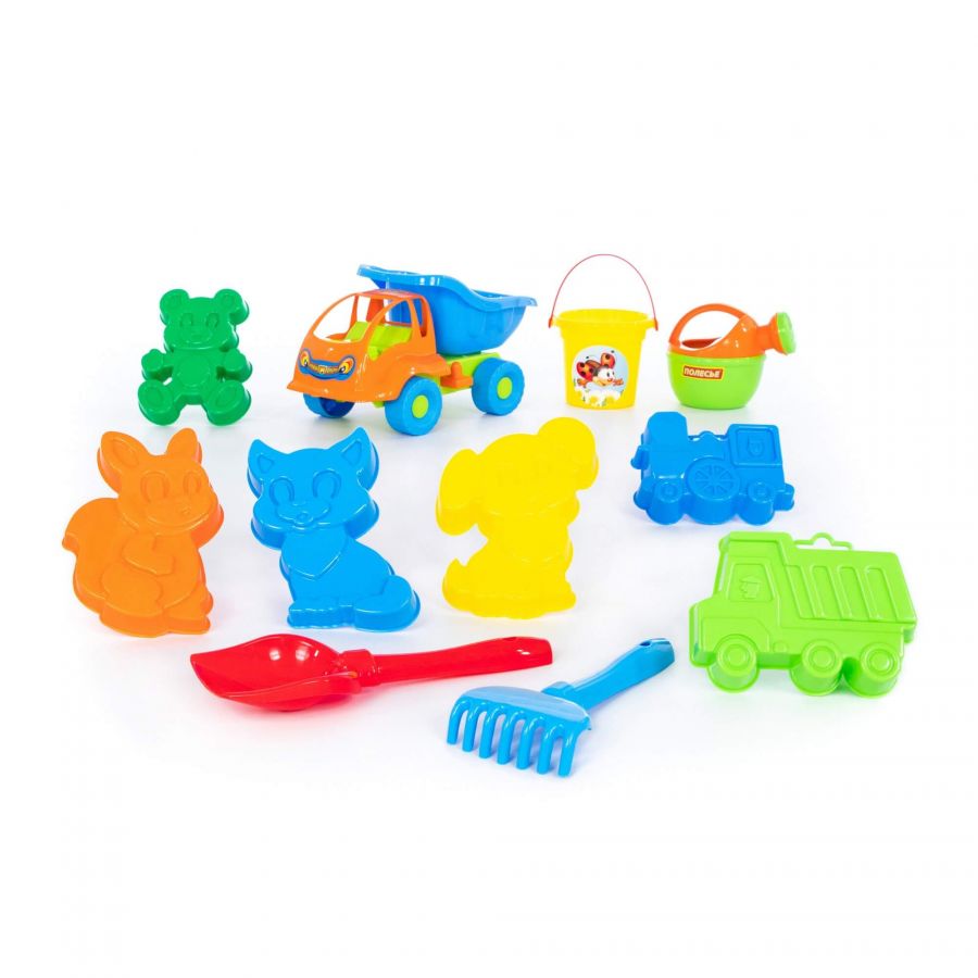 Набор №301 (в рюкзаке): "Муравей", автомобиль-самосвал + ведро малое, лопатка №5, грабельки №5, формочки 6 шт, лейка малая №4