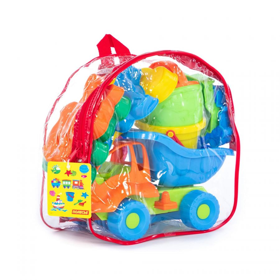 Набор №301 (в рюкзаке): "Муравей", автомобиль-самосвал + ведро малое, лопатка №5, грабельки №5, формочки 6 шт, лейка малая №4