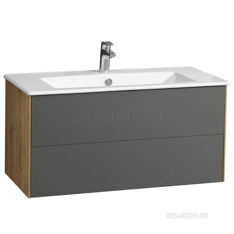Тумба с раковиной Aquaton Сохо 100 дуб веллингтон, графит софт 1A258201AJA00
