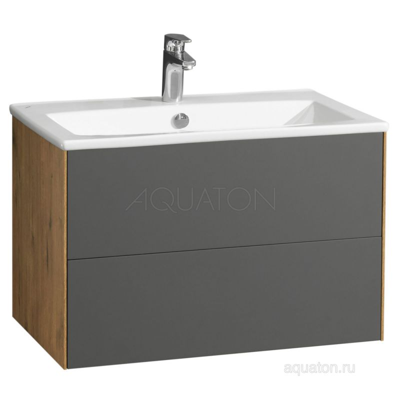 Тумба с раковиной Aquaton Сохо 75 дуб веллингтон, графит софт 1A258101AJA00
