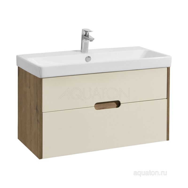 Тумба с раковиной Aquaton Оливия 90 бежевый, дуб велл 1A254401OLVG0