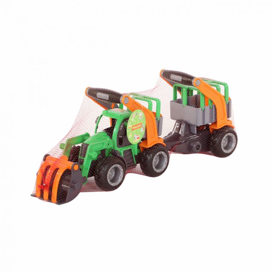 "ГрипТрак", трактор-погрузчик с полуприцепом для животных (в сеточке)