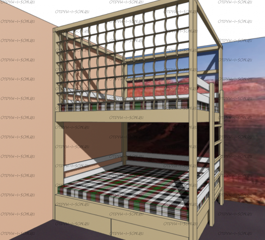 Кровать двухъярусная Домик Fairy Land Sky Santana №5, Массив