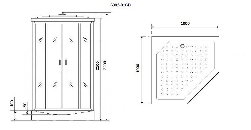 Душевая кабина Niagara Premium 100x100 NG-6002-01GD с гидромассажем схема 6