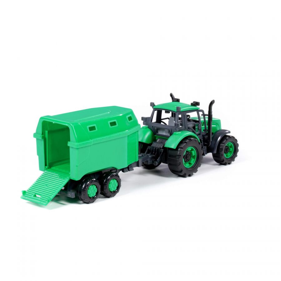 Трактор "Прогресс" с прицепом для перевозки животных инерционный (зелёный) (в коробке)