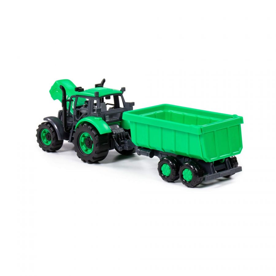 Трактор "Прогресс" с прицепом инерционный (зелёный) (в коробке)