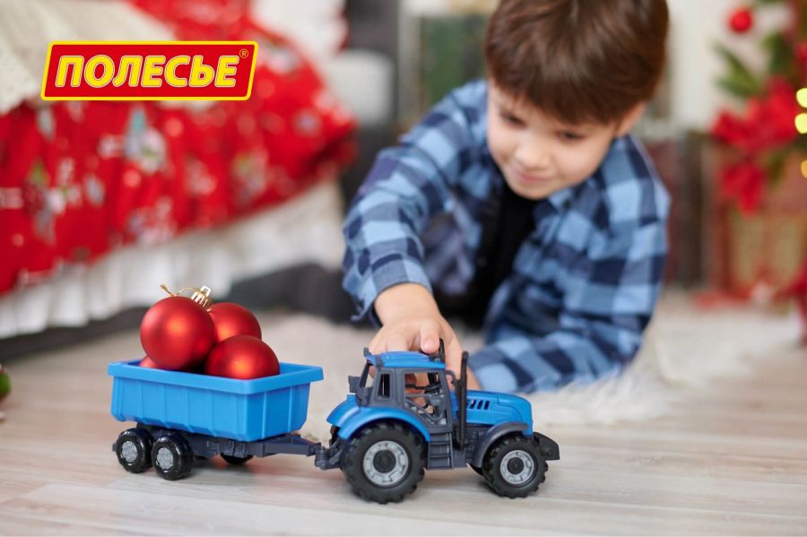 Трактор "Прогресс" с прицепом инерционный (синий) (в коробке)