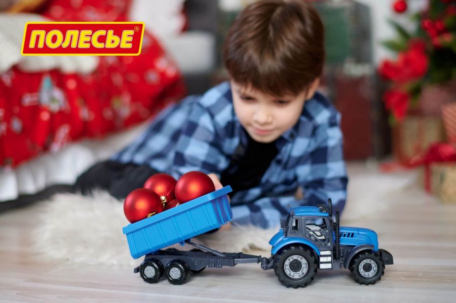 Трактор "Прогресс" с прицепом инерционный (синий) (в коробке)