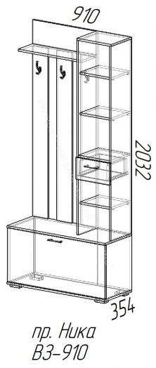 Вешалка с зеркалом В3910 "Ника"