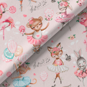 Хлопок Перкаль Танцующие зверята 50х37