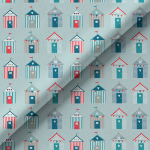 Хлопок Перкаль Морские домики на голубом 50х37 limit