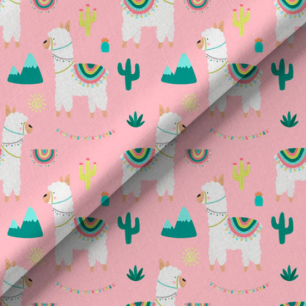 Хлопок Перкаль Ламы на розовом 25х75 limit