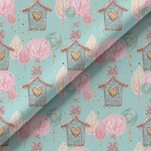 Хлопок Перкаль Скворечники на бирюзовом 50х37 limit