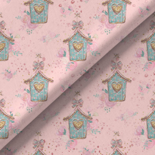 Хлопок Перкаль Скворечники на розовом 50х37 limit