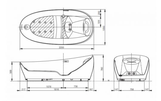 Отдельностоящая ванна Toto Neorest 220x105x78 см PJYD2200PWEE#GW схема 2