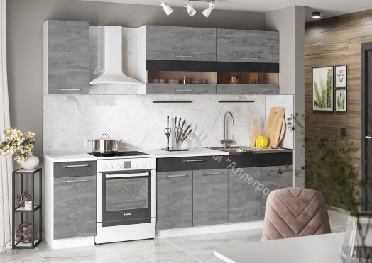 Кухонный гарнитур "Маша" 2.0 м (Белый/Бетонный каменный уголь)