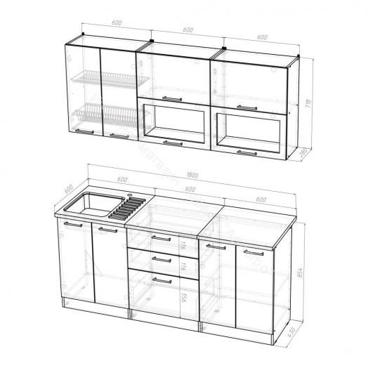 Кухонный гарнитур Полина макси 1800 мм