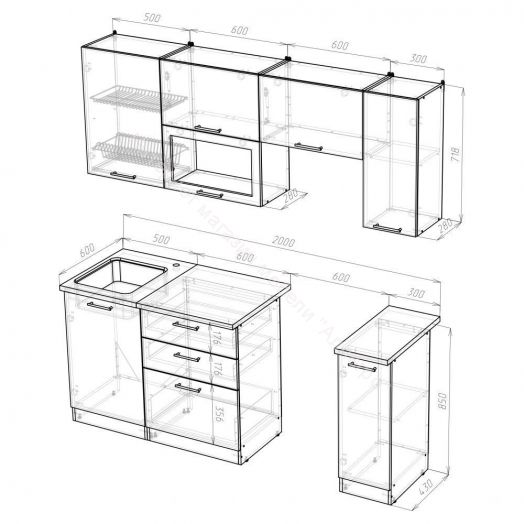 Кухонный гарнитур Полина ультра 2000 мм