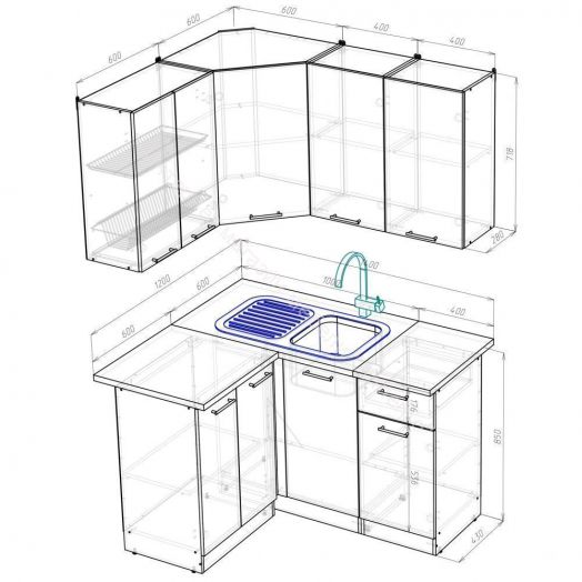 Кухонный гарнитур Полина прайм угловой 1400*1200 мм