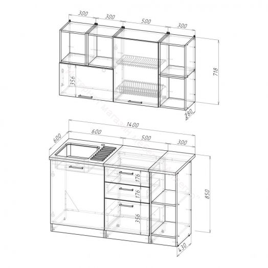 Кухонный гарнитур Ольга медиум 3 1400 мм