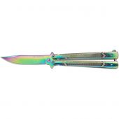 Нож бабочка балисонг радужный цвет с клипсой НОЖЕМИР Чёткий расклад STRIKE B-113CS