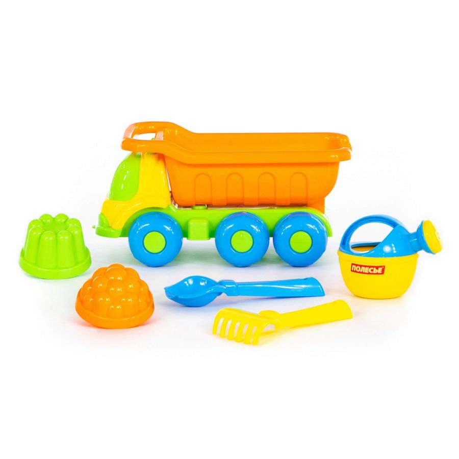 Набор №268: "Кеша", автомобиль-самосвал + совок №2, грабельки №2, 2 формочки, лейка малая №3
