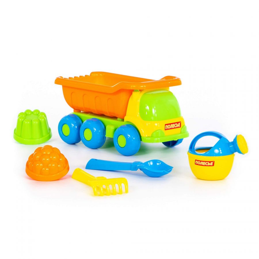 Набор №268: "Кеша", автомобиль-самосвал + совок №2, грабельки №2, 2 формочки, лейка малая №3