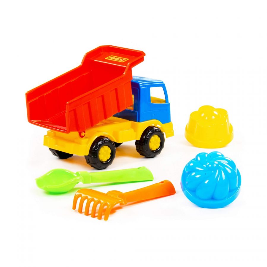 Набор №189: "Салют", автомобиль-самосвал + совок №2, грабельки №2, 2 формочки