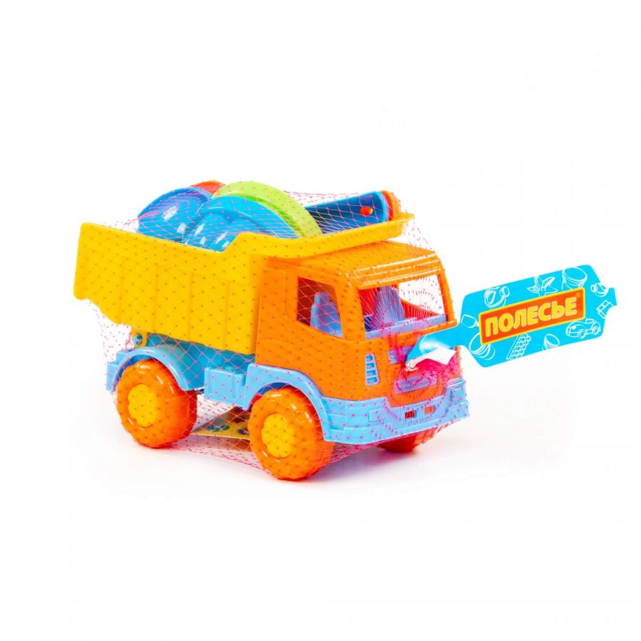 Набор №189: "Салют", автомобиль-самосвал + совок №2, грабельки №2, 2 формочки