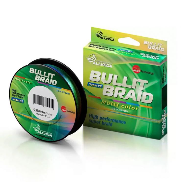 Леска плетеная ALLVEGA Bullit Braid 150м мультиколор 0,28 мм/21,3 кг