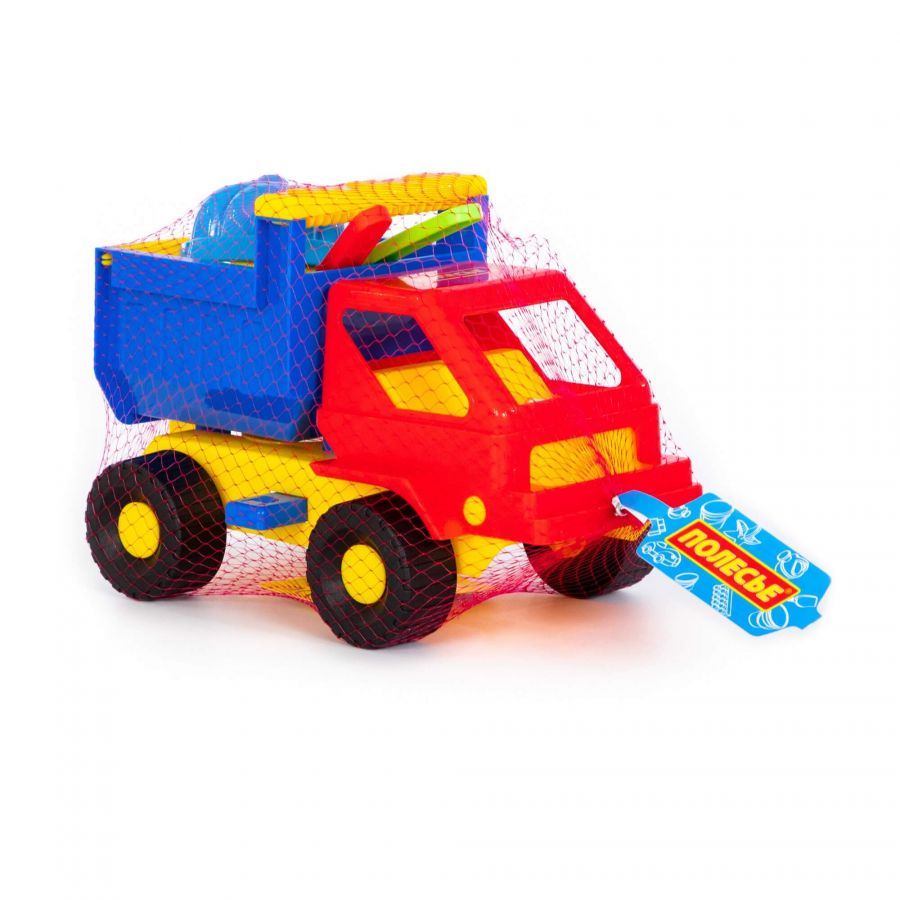 Набор №12: "Кузя", автомобиль-самосвал + лопатка, грабельки, 2 формочки