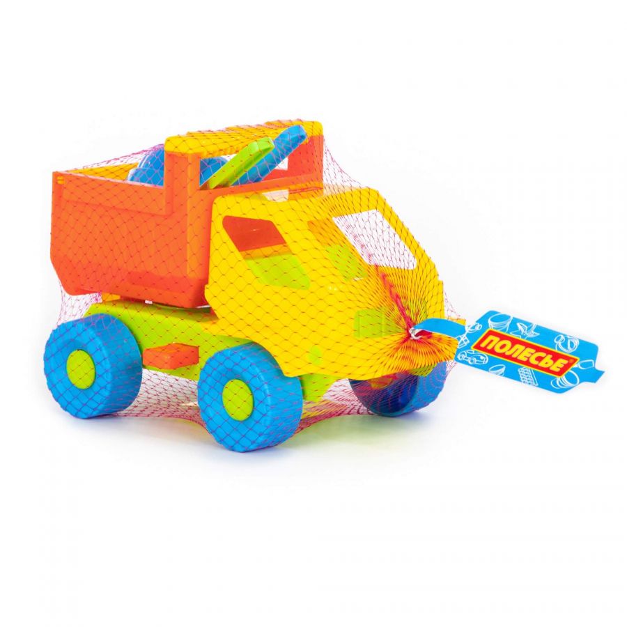 Набор №12: "Кузя", автомобиль-самосвал + лопатка, грабельки, 2 формочки