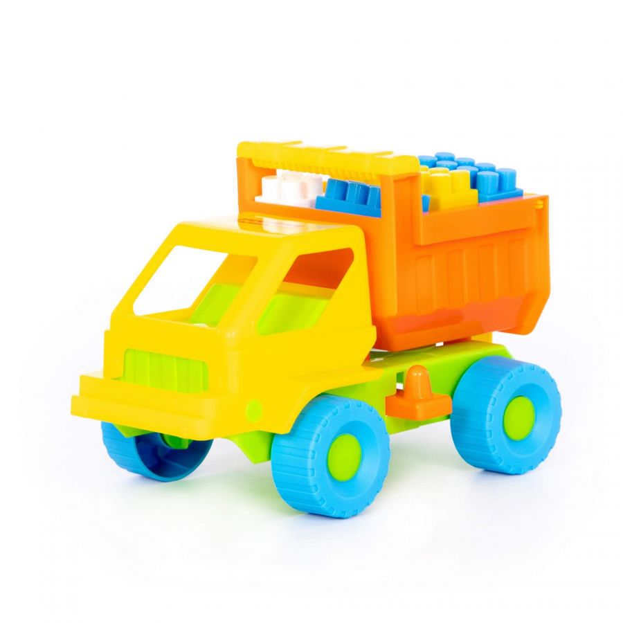 Набор №15: "Кузя", автомобиль-самосвал + конструктор "Строитель" (12 элементов)