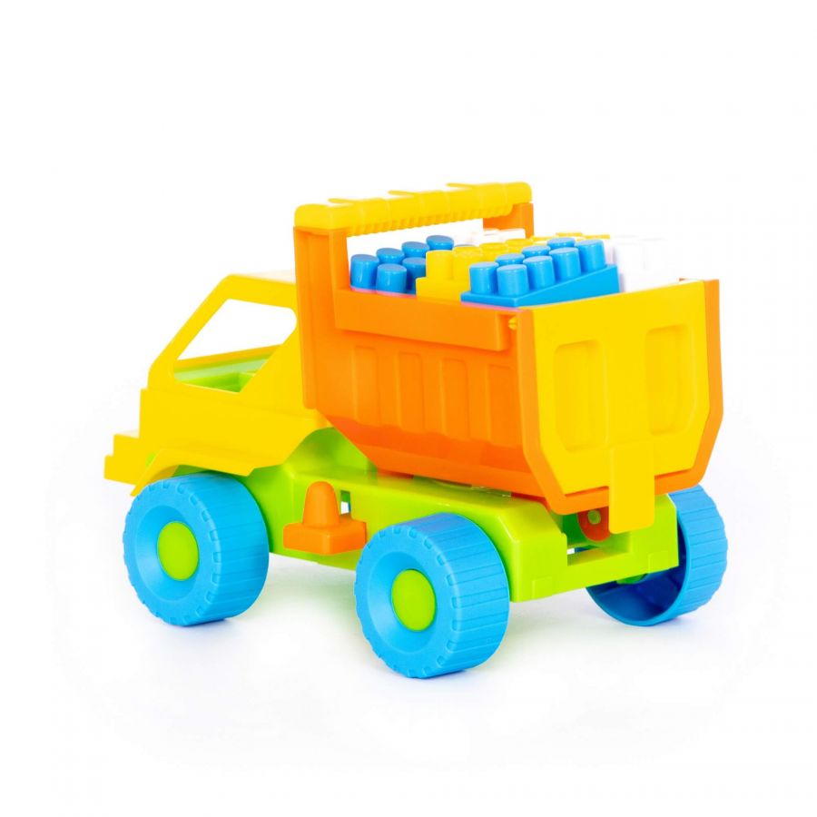 Набор №15: "Кузя", автомобиль-самосвал + конструктор "Строитель" (12 элементов)