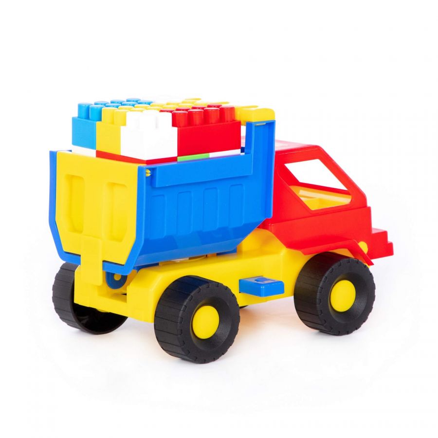 Набор №16: "Кузя", автомобиль-самосвал + конструктор "Строитель" (18 элементов)