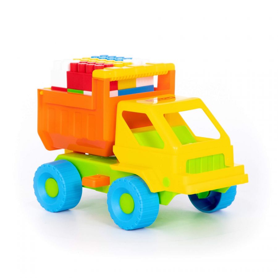 Набор №16: "Кузя", автомобиль-самосвал + конструктор "Строитель" (18 элементов)