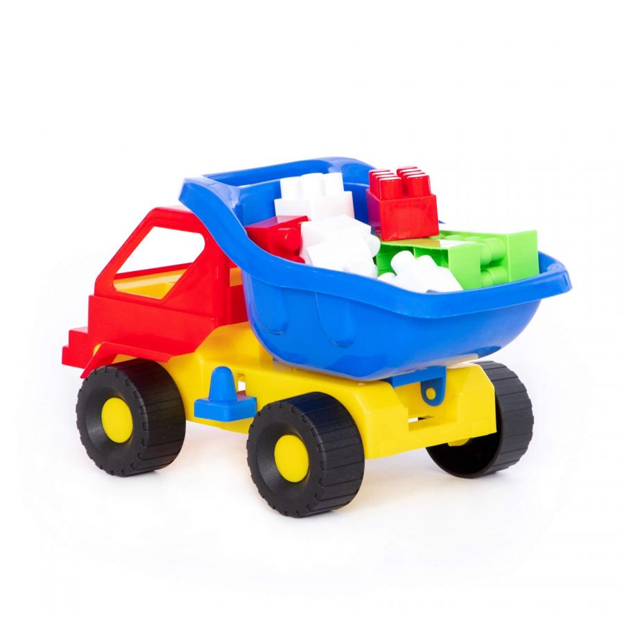 Набор №44: "Кузя-2", автомобиль-самосвал + конструктор "Строитель" (12 элементов)