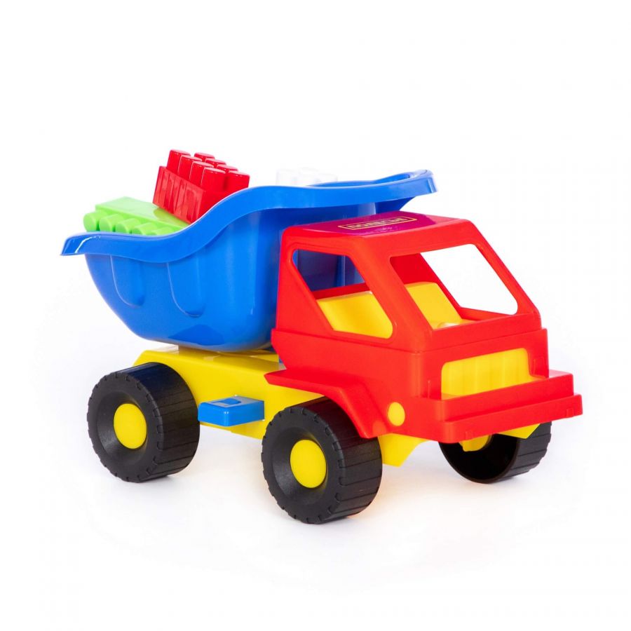 Набор №44: "Кузя-2", автомобиль-самосвал + конструктор "Строитель" (12 элементов)